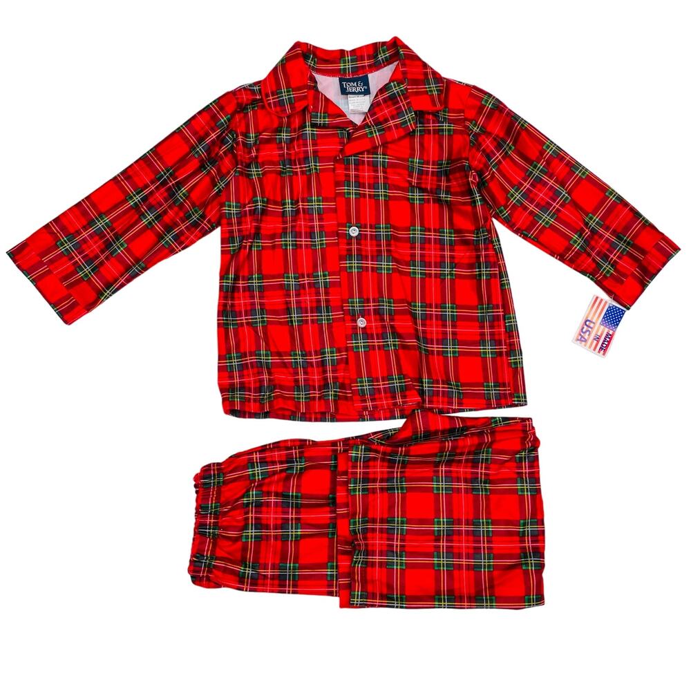 NWT Tom & Jerry Size 12M Red Plaid Holiday PJs
